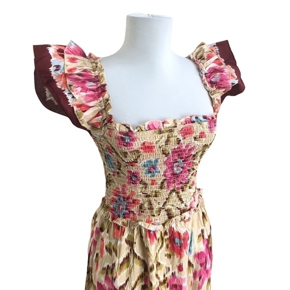 House Of Harlow Floral Cottagecore Maxi Dress S Smocked Ruffled Boho Peasant - Picture 4 of 10
